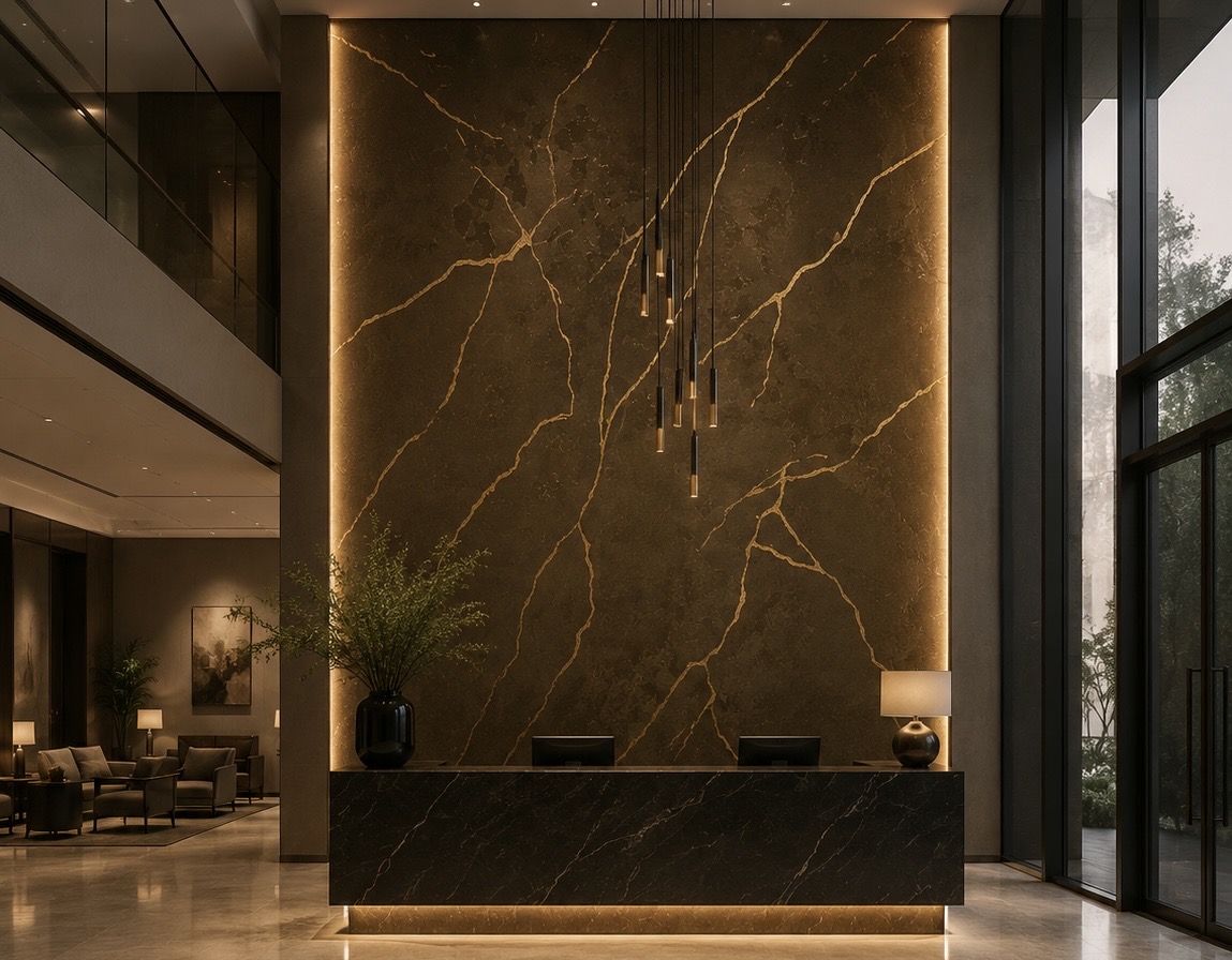 Aurelian Vein — In Situ — Kintsugi Marble Feature Wall
